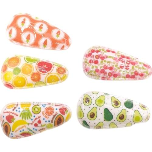 20Pcs/Lot 5.5cm Print Fruit Pu Padded Applique Snap Clip Cover For BB Hair Clip Accessories