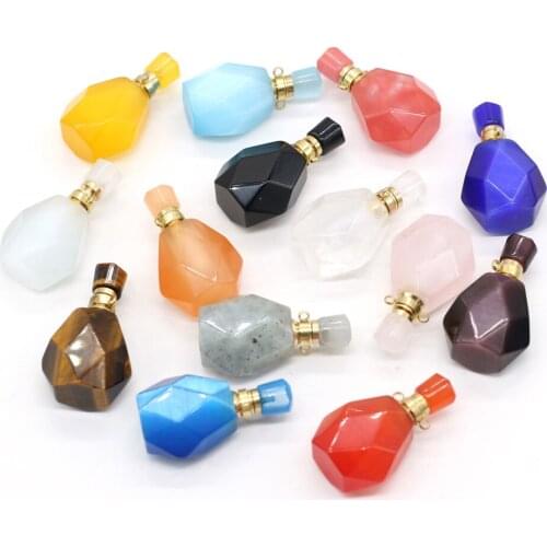 Natural Stone Essential Oil Diffuser Perfume Bottle Rose Crystal Pendant For Jewelry Making DIY Necklace Lovers Crafts 22x37mm