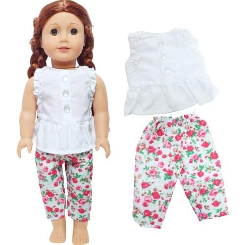 Newest Spring Doll Outfit Short Lace Blouse Flower Pants Daily Wear Clothes for American 18 Inch Girl Baby Girl Doll Accessories