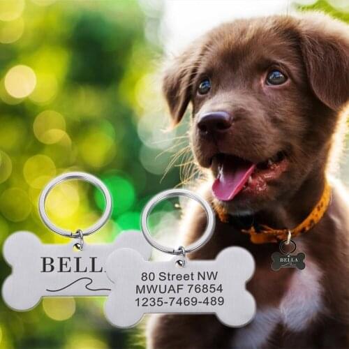 Puppy Pet ID Engraved Personalized Anti-lost Custom Dog Cat Name ID Tag Stainless Steel Pendant Dog Collar Accessories Tags