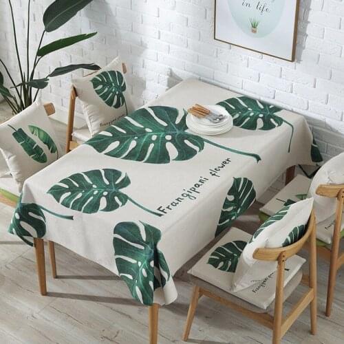 Rectangular Cotton Linen Tablecloth Pastoral Style Tropical Green Plants Printed Table Cloth Green Leaf Table Cover for Kitchen