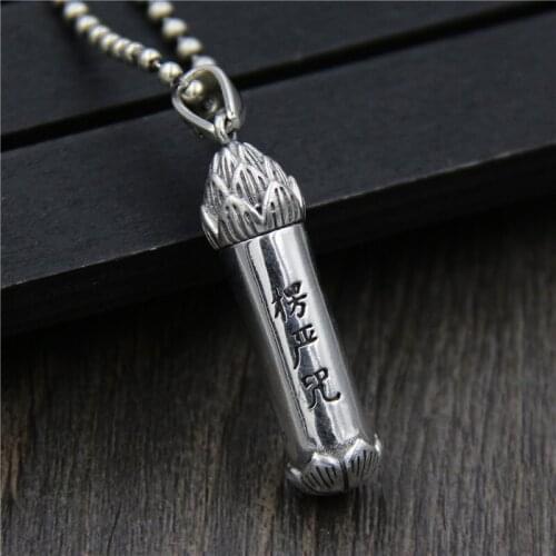 Silverware S925 Thai Silver Retro Leng Yan Curse Silver Pendant Can Be Opened Ga Black Box Men Women Pendant