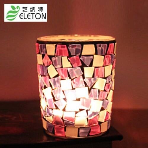 European style Taolan film handmade mosaic glass candlestick romantic table white bar wedding candle cup