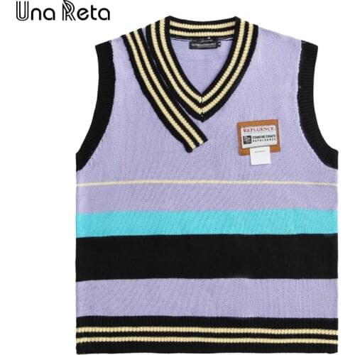 Una Reta Sleeveless Sweater Men Streetwear Men Clothes Autumn Pullover Men Pull Homme Stripe V Neck Couple Sweater