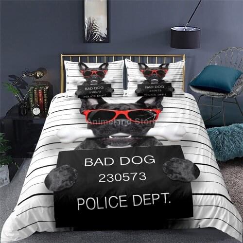 Prison Pet Pug Dog Bedding Set Funny Animal 3D Print Comforter Luxury Duvet Cover Set Home Textile Decor Queen King Single Size