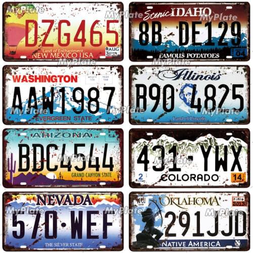 Vintage Metal Poster USA Texas New York California Car Number Metal License Plate Decor Wall Bar Pub Garage Tin Signs & Plaques