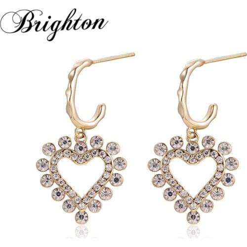 Brighton Korean Charm Bijoux Heart Crystal Drop Dangle Earrings For Women Party Geometric Brincos Trendy Jewelry Gift Fashion