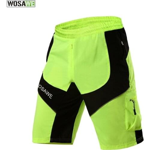 WOSAWE Summer Reflective Mens Mountain Bike Shorts Breathable Quick Dry Cycling Short Mtb Downhill Shorts with Zipper Pockets