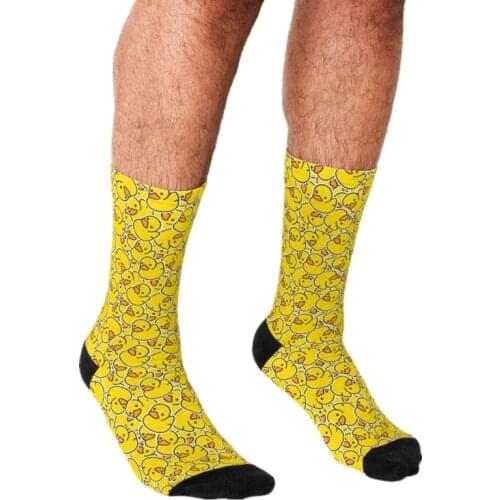 2021 Funny Mens socks Yellow Classic Rubber Duck Printed hip hop Men Happy Socks cute boys street style Crazy Socks for men