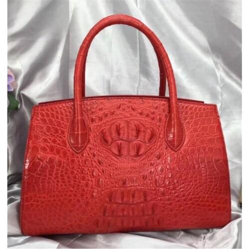 Authentic Exotic Crocodile Scales Skin Women White Purse Genuine Real Alligator Leather Lady Handbag Female Large Top-handle Bag