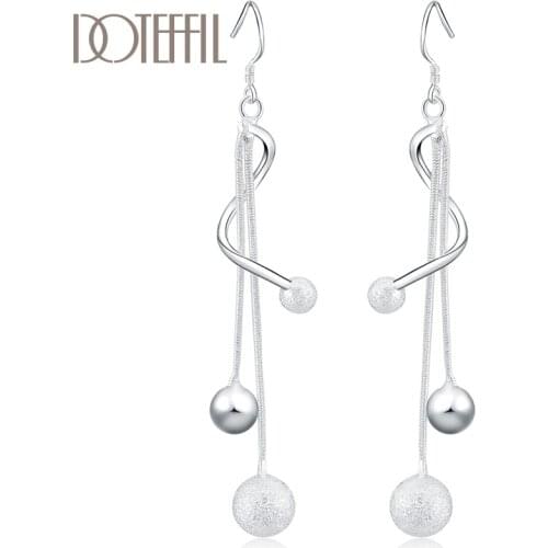 DOTEFFIL 925 Sterling Silver Smooth Frosted Beads Ball Drops Earrings For Women Best Gift Wedding Engagement Party Jewelry