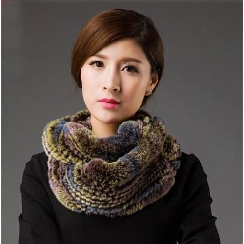 IANLAN Real Knitted Fur Ring Scarf for Women Rex Rabbit Fur Scarves Ladies Thickening Neckerchiefs Winter Soft Muffler IL00028