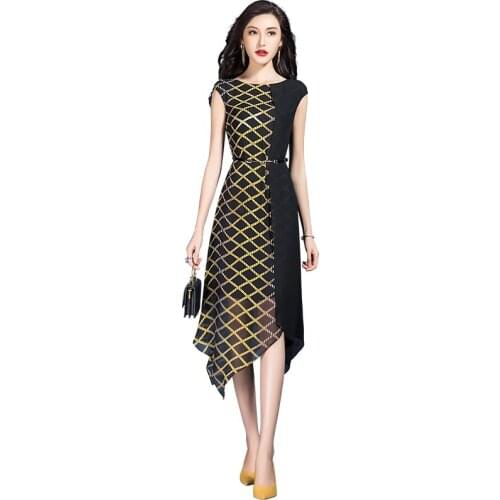 2021 Summer New Fashion Irregular Patchwork Contrast Color Women Chiffon Dress