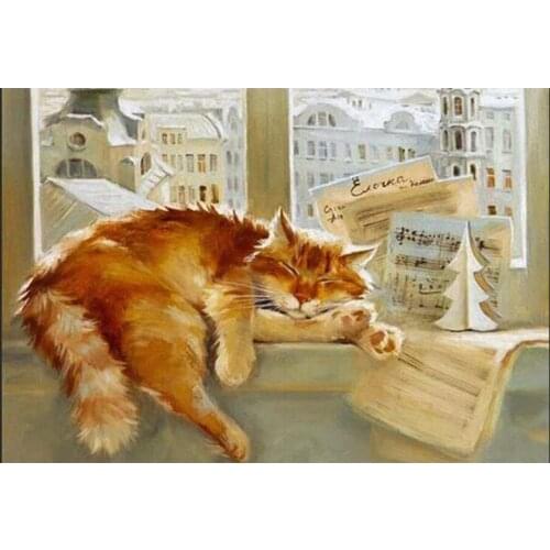 Animal 5D DIY Diamond Embroidery Full Square/Round Diamond Mosaic "Window sill cat"Diamond Painted Cross stitch Rhinestone TY961