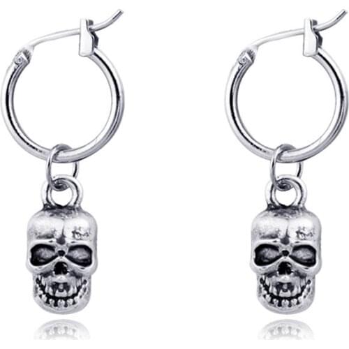 1 Pair Punk Vintage Samll Skull Head Hoop Earring New European Stereoscopic Metal Color Cool Skeleton For Women Jewelry E14-2