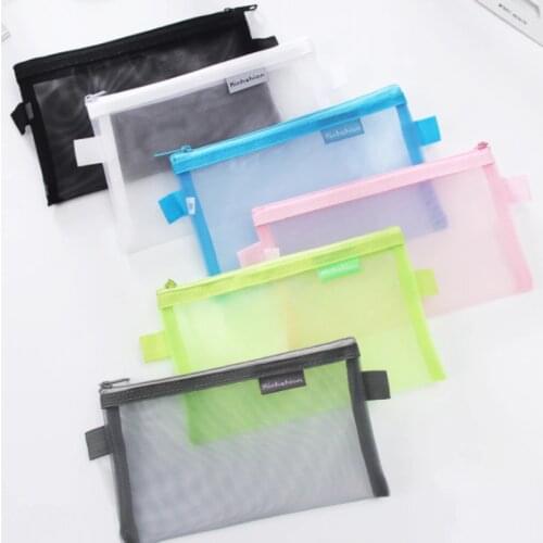 1 Pcs Transparent Grid Zipper Pen Bag Pencil Case Storage Package For Grils Korean Stationery School Supplies