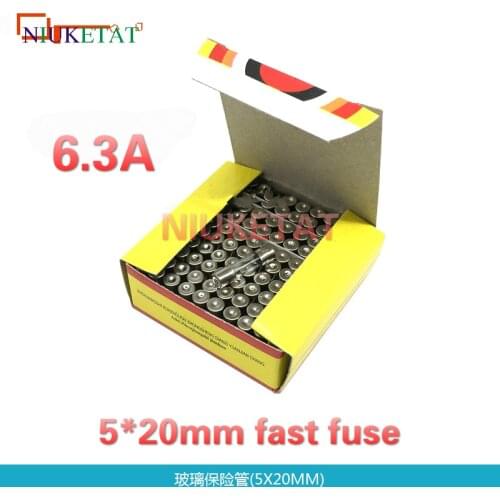 100pcs/box 5*20mm 6.3A 250V Fast fuse 5*20 F6.3A 6300mA 250V Glass Fuse 5mm*20mm New and original