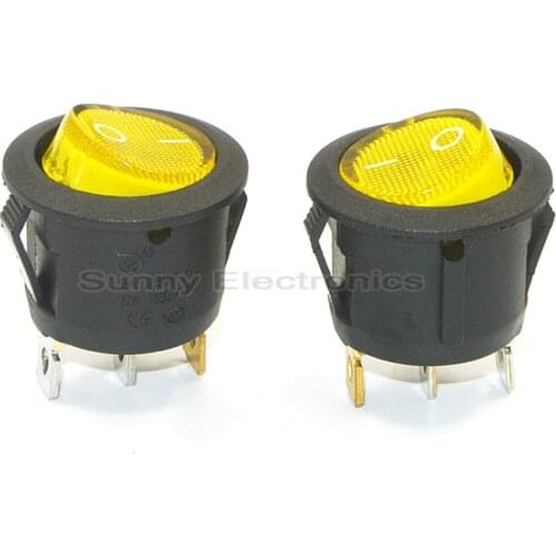 100pcs Yellow Neon 3 pin 4.8mm terminals 220V Universal LED illuminated Car button lights ON/OFF Round Rocker Switch