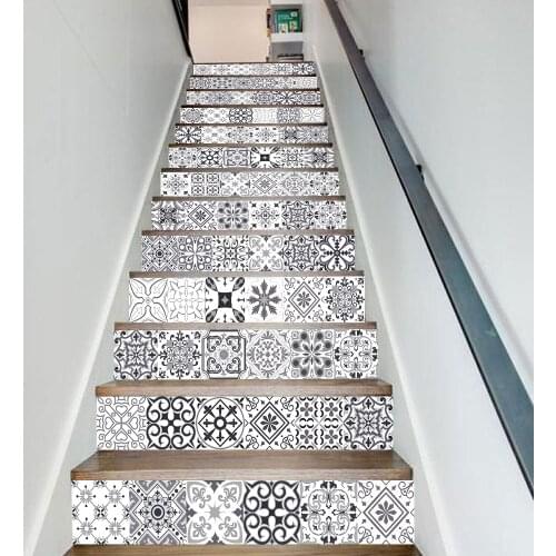 13pcs/set European Style Gray Stair Wall Stickers Staircase Decoration Sticker Art Mural Peel & Stick Waterproof Vinyl Wallpaper