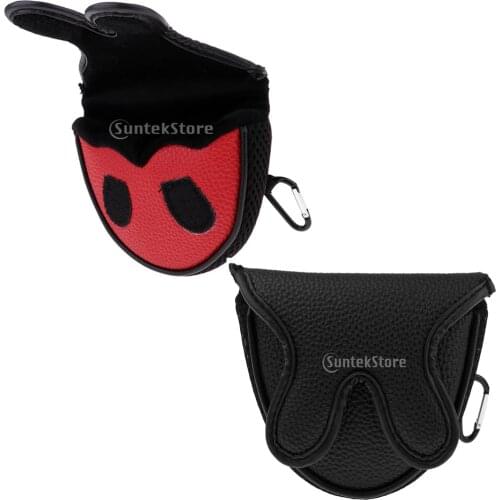 15x12cm / 6x4.7nch PU Golf Mallet Head Cover Putter Headcover Protector Guard Sleeve Black Red