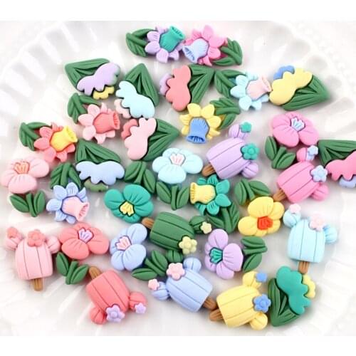 24Pcs Cute Resin Cactus Sun Flower Scrapbooking Cabochons Kawaii DIY Hairpin Clothing Phone Case Badge Decorating Accessories