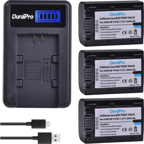3PC 1200mAh NP-FV50 FV50 Camera Battery + LCD USB Charger for SONY CX390 290E PJ510 820E 790E 660E XR260 CX700E PJ50E 30E SR68