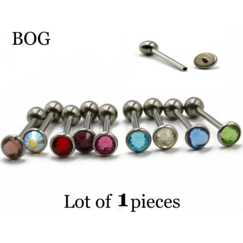 316l Surgical Steel Flat CZ Gem Assorted 9 Color Tongue Barbell Ring Screw Fit Internall Thread Tongue Piercing Jewelry 14g