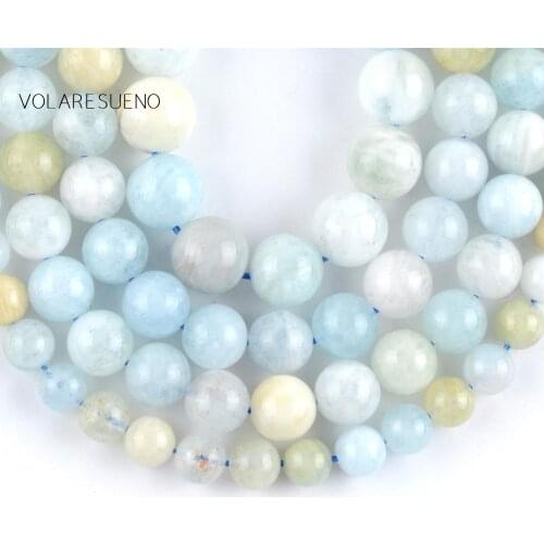 Aquamarines Stone Natural Round Loose Beads 15” Pick 6-10mm Spacer Beads For Charm Necklace Bracelet Accessory Jewelry Making