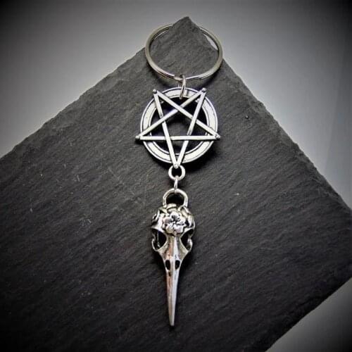 The New Bird Skull Keychain, Gothic Keychain, Pentagram, Crow Skull Keychain, Halloween Gift