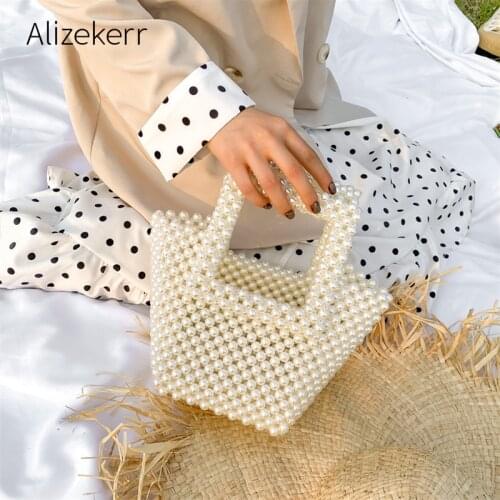 Pearls Handbags Women 2020 New Elegant Korean Hand Woven Pearl Beaded Purses And Handbag Ladies Big Basket Clutch Tote Bags