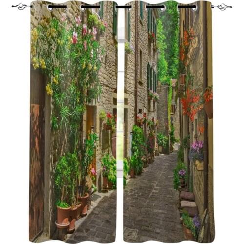 Italy Street Flower Retro Window Interior Curtain Valance Door Room Drape for Kitchen Living Room Bedroom Decoration Curtains