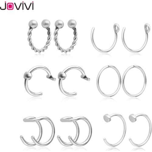 Jovivi Stainless Steel Nose Rings Hoop Fake Nose Studs Cartilage Tragus Daith Septum Ear Cuff Helix Nipple Eyebrow Captive Ring