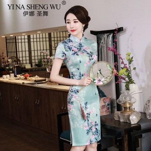 Chinese Modern Apparel Cheongsam Wedding Dress Women Print Skirt Slim Dress Sexy qipao Stain Dress Retro Daily Show Cheongsam