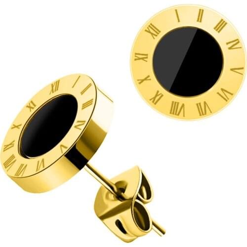 Roman numerals round wild titanium steel earrings Japanese and Korean earrings girlfriends fashionable earrings