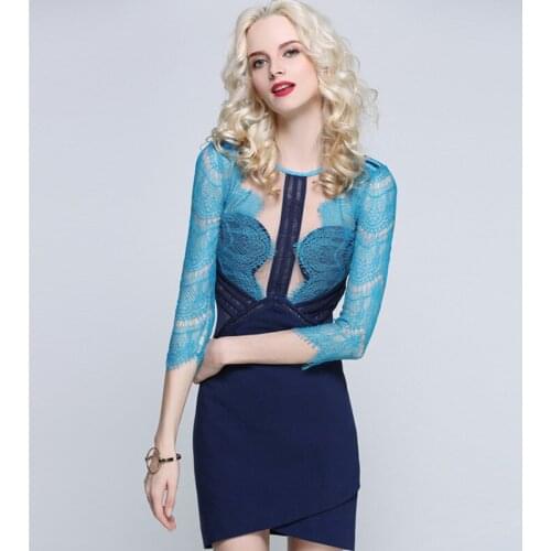 Summer Dresses Three-quarter Sleeve Eyelash Lace Patchwork High End Womens Dress Bandage Bodycon Sexy Party Elegant Ladies Dress