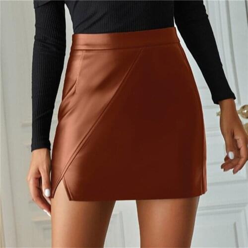 Fashion PU Skirt Womens Irregular A-Line High Waist Casual Bandage Waist Leather Skirts Autumn Winter High Waist Short Skirt