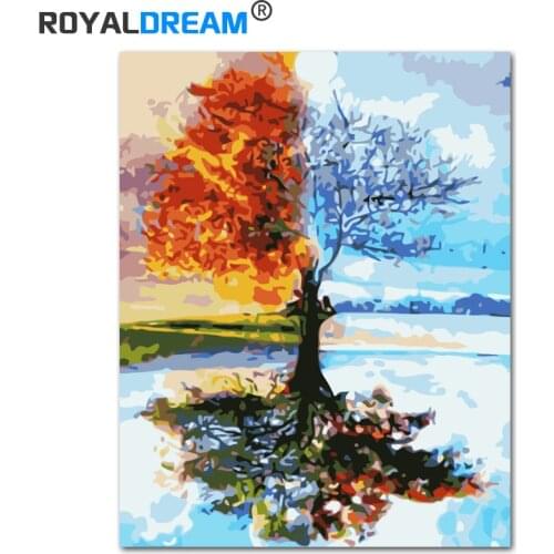 ROYALDREAM Four Seasons Abstract DIY Oil Painting By Numbers Wall Art Acrylic Oil Canvas Paintings Home Decor For Living Room