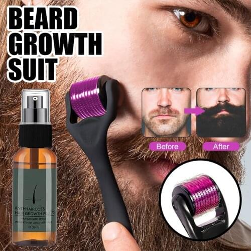 Natural Men Beard Growth Roller Kit Mens Beard Growth Oil Nourishing Enhancer Beard Oil Spray Anti Hair Loss With Fast delivery