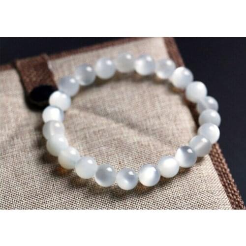 8mm Genuine Natural White Moonstone Stretch Bracelets For Women Femme Charm Round Crystal Beads Bracelet Free Shipping