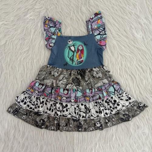 2020 Brand New Halloween Party Princess 0-5Y Toddler Kids Baby Girls Dress Sleeveless Cartoon Skulls Patchwork Knee-Length Dress