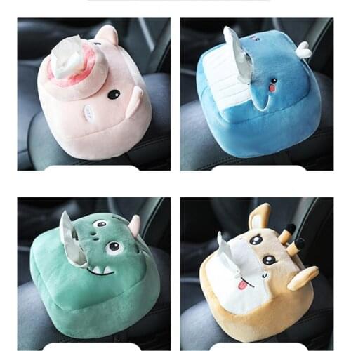 NEW Car Tissue Holder Hanging Tissue Box Vivid Cartoon Soft Plush Pattern Decoration Animal Shape Tissue Container for Car Seat