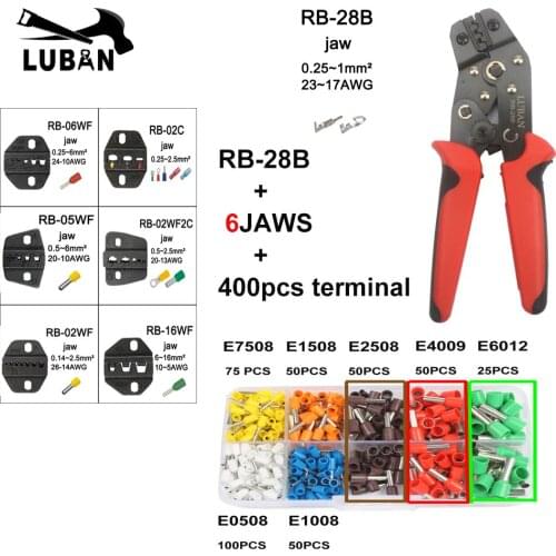 Crimping pliers kit RB-48B RB-28B hands tools with replaceable jaws and tubular terminals for connectors