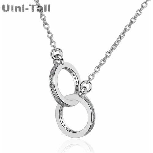 Uini-Tail hot new 925 sterling silver two circle micro-inlaid necklace Korean fashion tide flow high quality jewelry GN980
