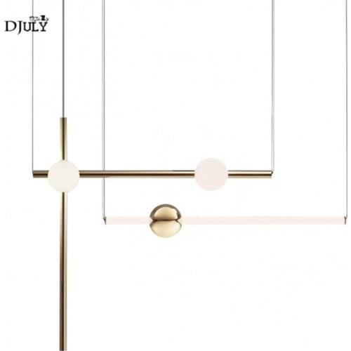 Postmodern design Illuminated metal rod pendant lights for dining room villa luxury Clubhouse hanging lamp fixtures led luster