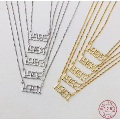 Sterling Silver Simple Year Number Pendant Necklace Wedding Anniversary Birthday Reminder Jewelry Accessories Friendship Gift