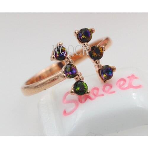 Adjustable Girl with Six Colorful Crystal Rings Rose Gold Wedding Ring Ladies Jewlery for Women Aquamarine Ring C21
