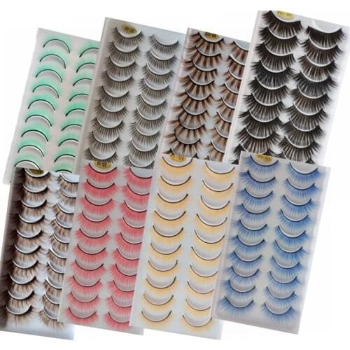 10Pair 3D Faux Mink Hair False Colored Eyelashes Natural Fluffy Eye Lash Extension Makeup Cosplay Colorful Eyelash Eye Make Up