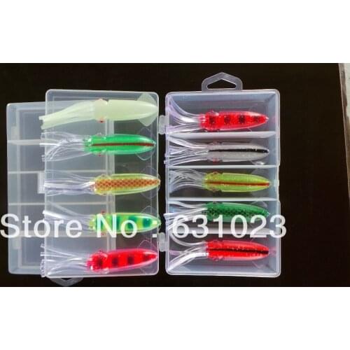10pcs fishing lure ,soft lure ,squid jigs,cuttlefish ,12cm, randome colour mixed,packed with a transparent plastic box