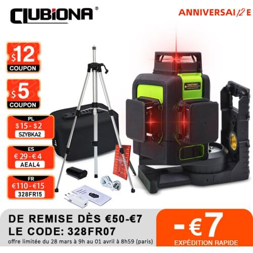 Clubiona Red 12 Lines 3D Self-Leveling Laser Level 360 Horizontal Vertical cross Laser mode tool and 5200mah Li-ion battery