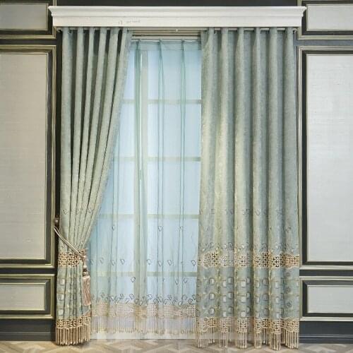 Chenille thickened curtain high grade European hollow out embroidered curtain shade heat insulation living room bedroom balcony